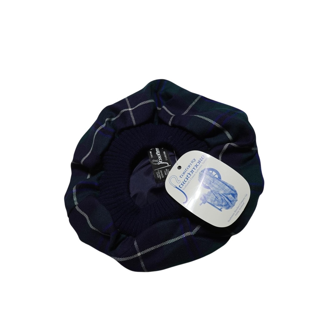 Strathmore Hat Beret Fitted Mens One Size Green Tartan Plaid Wool Douglas Tam